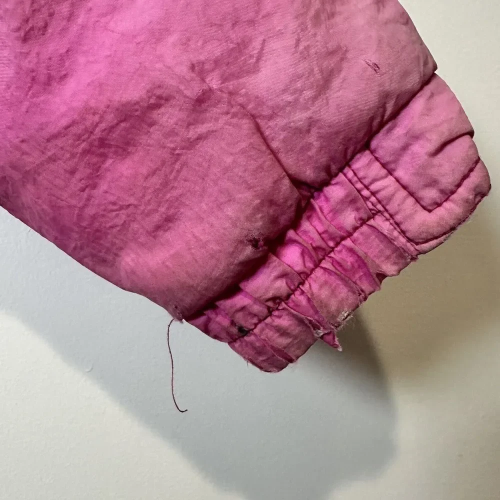Vintage Kids Puffer Jacket Pink Teal Colorblock Retro 80s 90s Bomber‎ Coat
